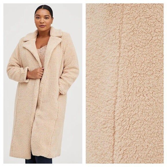 Torrid Beige Faux Fur Open Front Longline Teddy Coat - Picture 3 of 3